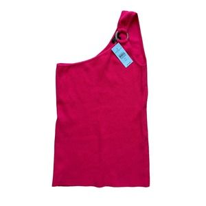 NWT Ann Taylor Factory One Shoulder Bright Pink Top Size Extra Small Petite